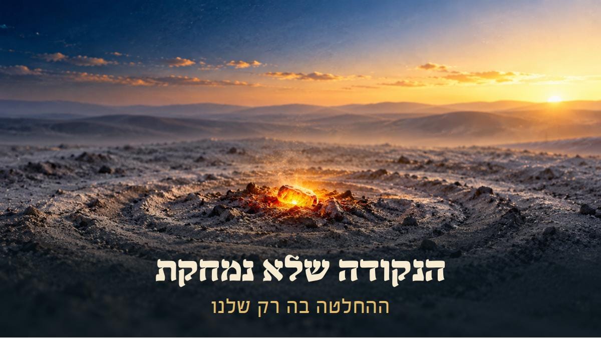 גחלת אחת לוהטת במרכז שדה של אפר אפור, ומאחוריה זריחה מעל גבעות