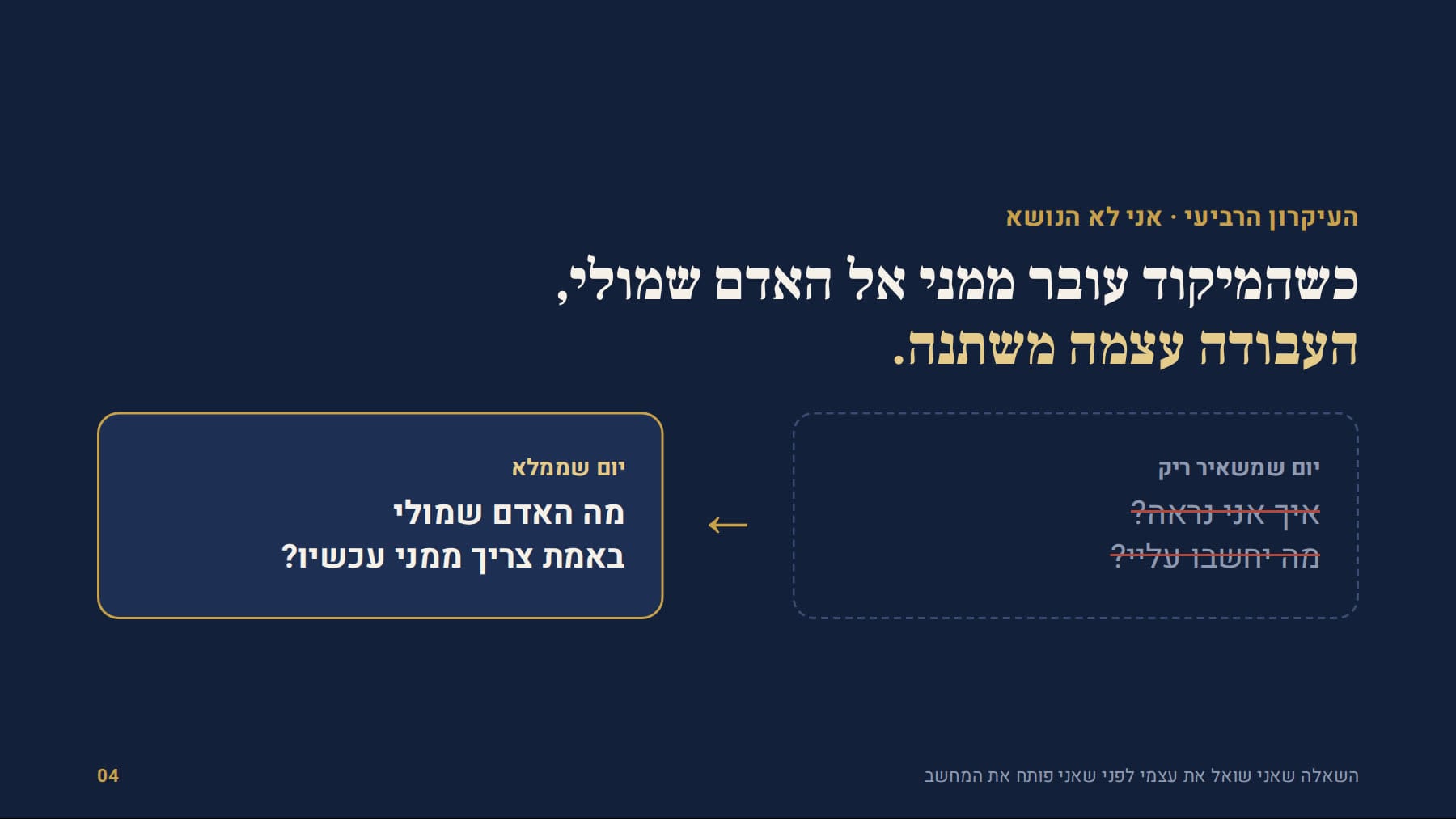 כשהמיקוד עובר ממני אל האדם שמולי, העבודה עצמה משתנה