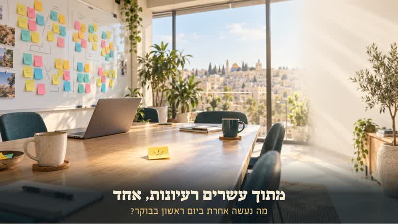 חדר ישיבות מואר אחרי יום גיבוש, ופתק אחד שנבחר על השולחן