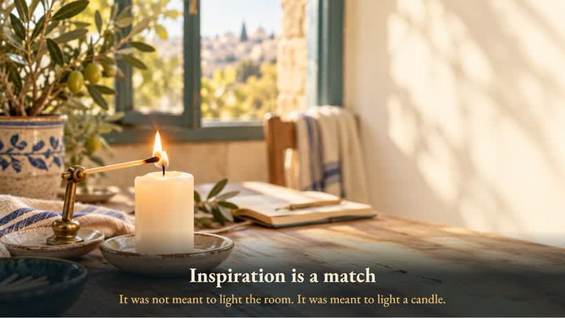 A match lighting a candle in a lit room: inspiration is a match