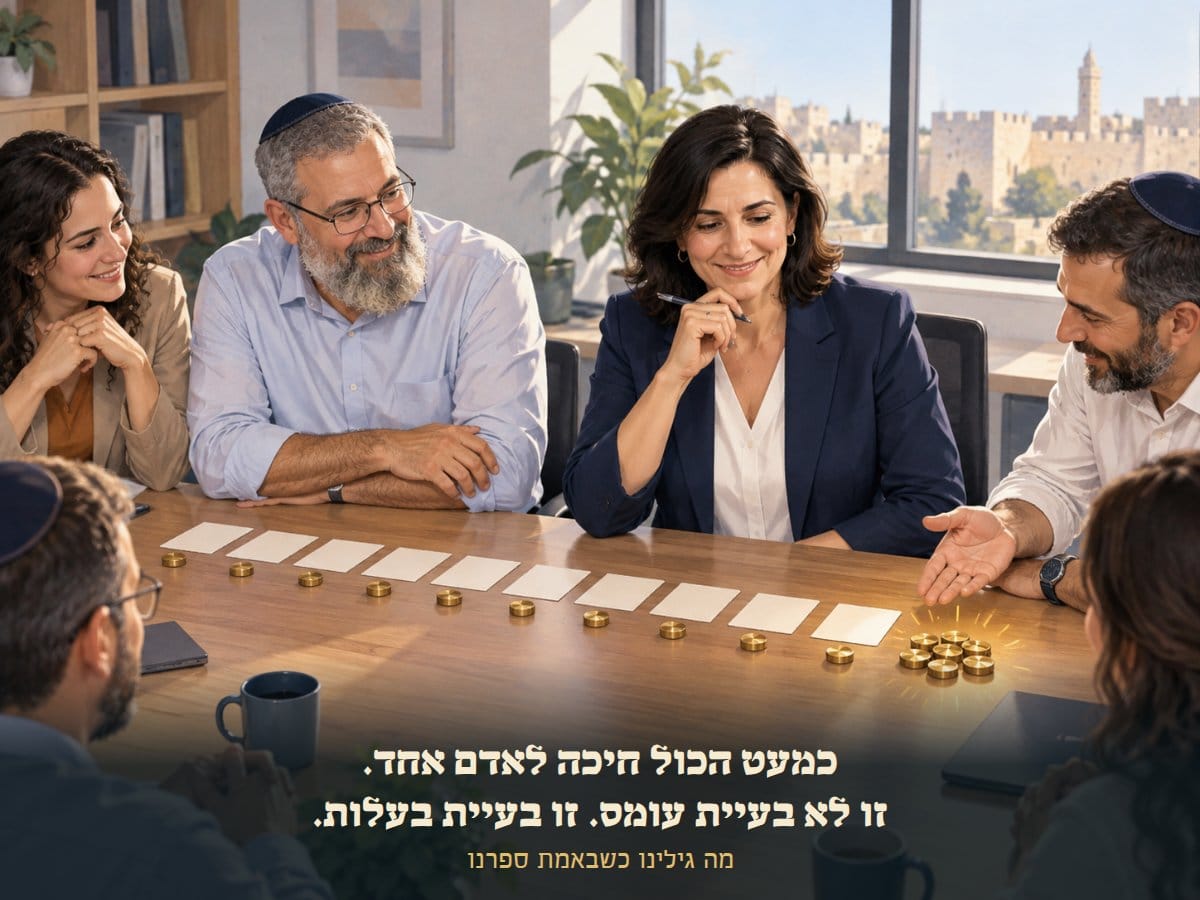 צוות סביב שולחן, וכמעט כל האסימונים התגלגלו לכיסא אחד