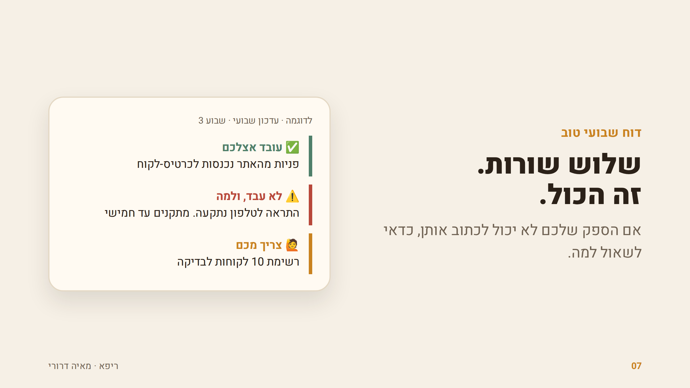 דוח שבועי לדוגמה