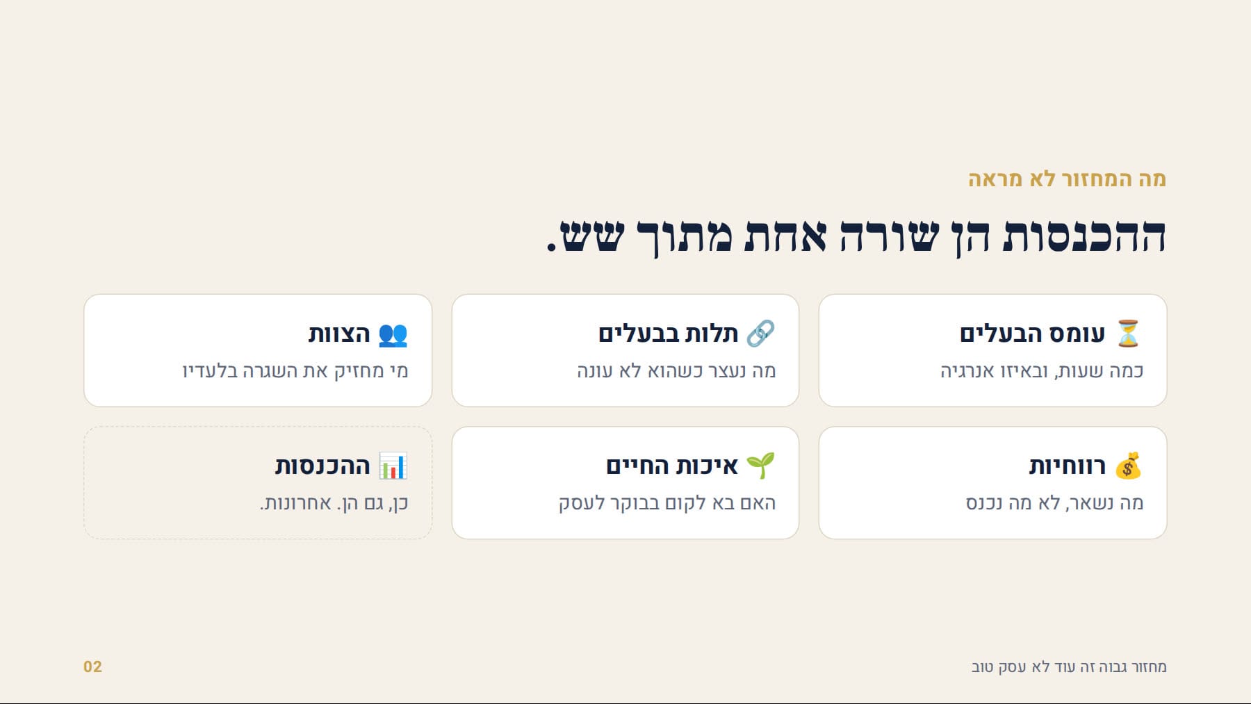 ההכנסות הן שורה אחת מתוך שש