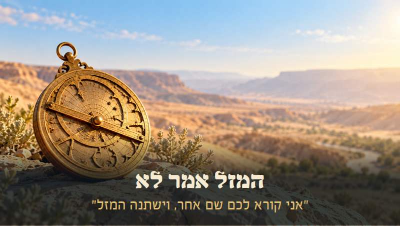 אצטרולב נחושת עומד על סלע במדבר, מול גבעות ושמי בוקר