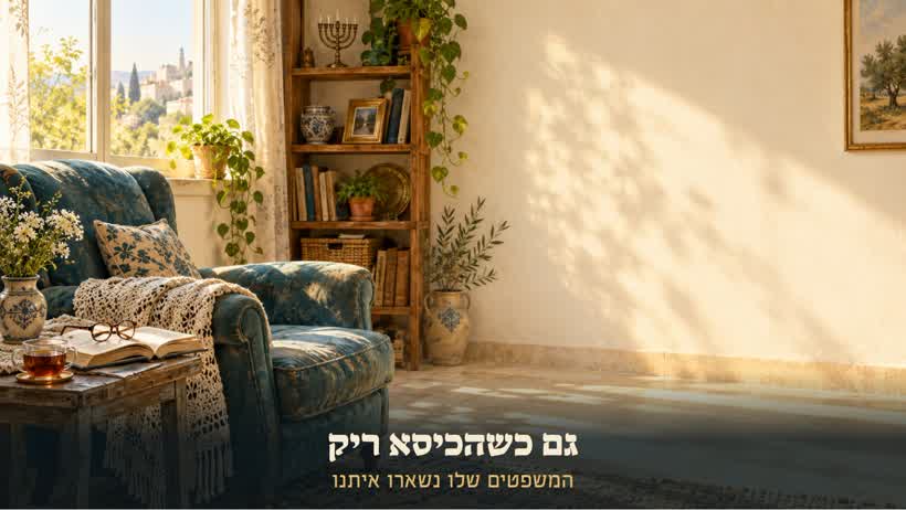 כורסה ישנה ליד חלון מואר, משקפיים על ספר פתוח
