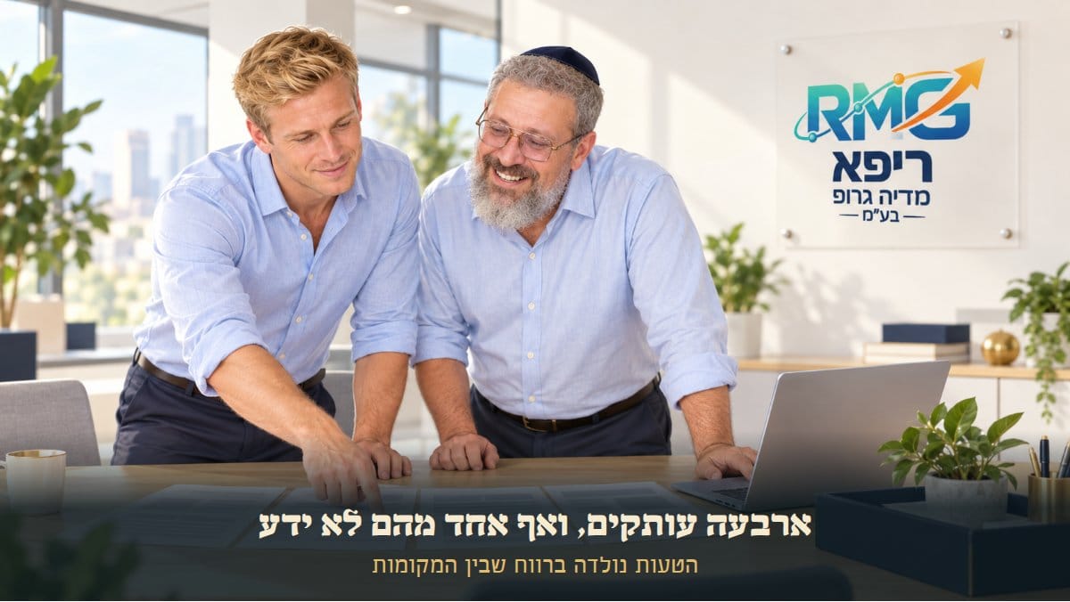 יניב ודור במשרד ריפא, מניחים ארבעה דפים זה לצד זה ומוצאים את הפער