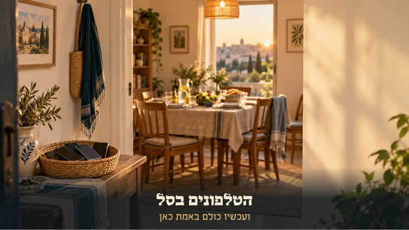 סל עם טלפונים הפוכים בכניסה לפינת האוכל