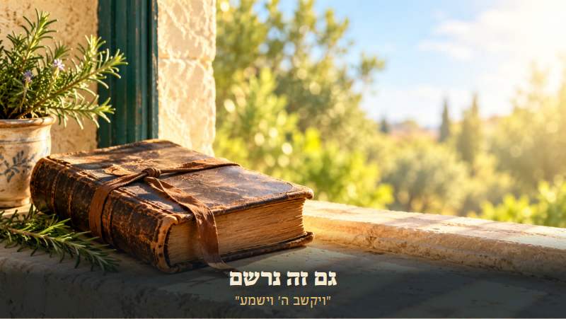 ספר עור ישן קשור ברצועה, על אדן חלון מאבן באור בוקר