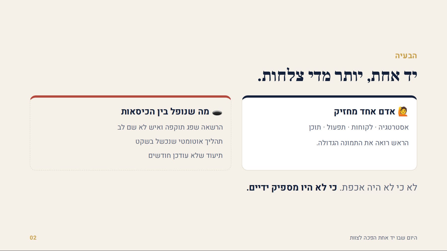 יד אחת, יותר מדי צלחות