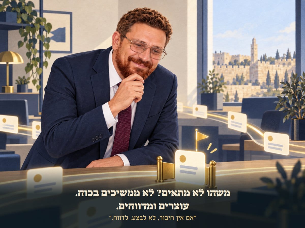 ינוב מתבונן בכרטיס משימה שנעצר בשער קטן עם דגל, בזמן שהשאר ממשיכים לזרום