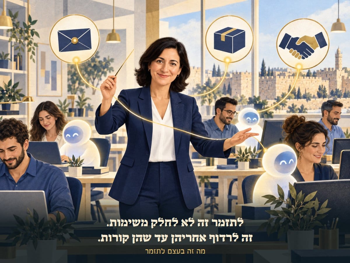 מיכל מנצחת על צוות של אנשים וסוכני AI, וכל משימה מגיעה עד הסוף