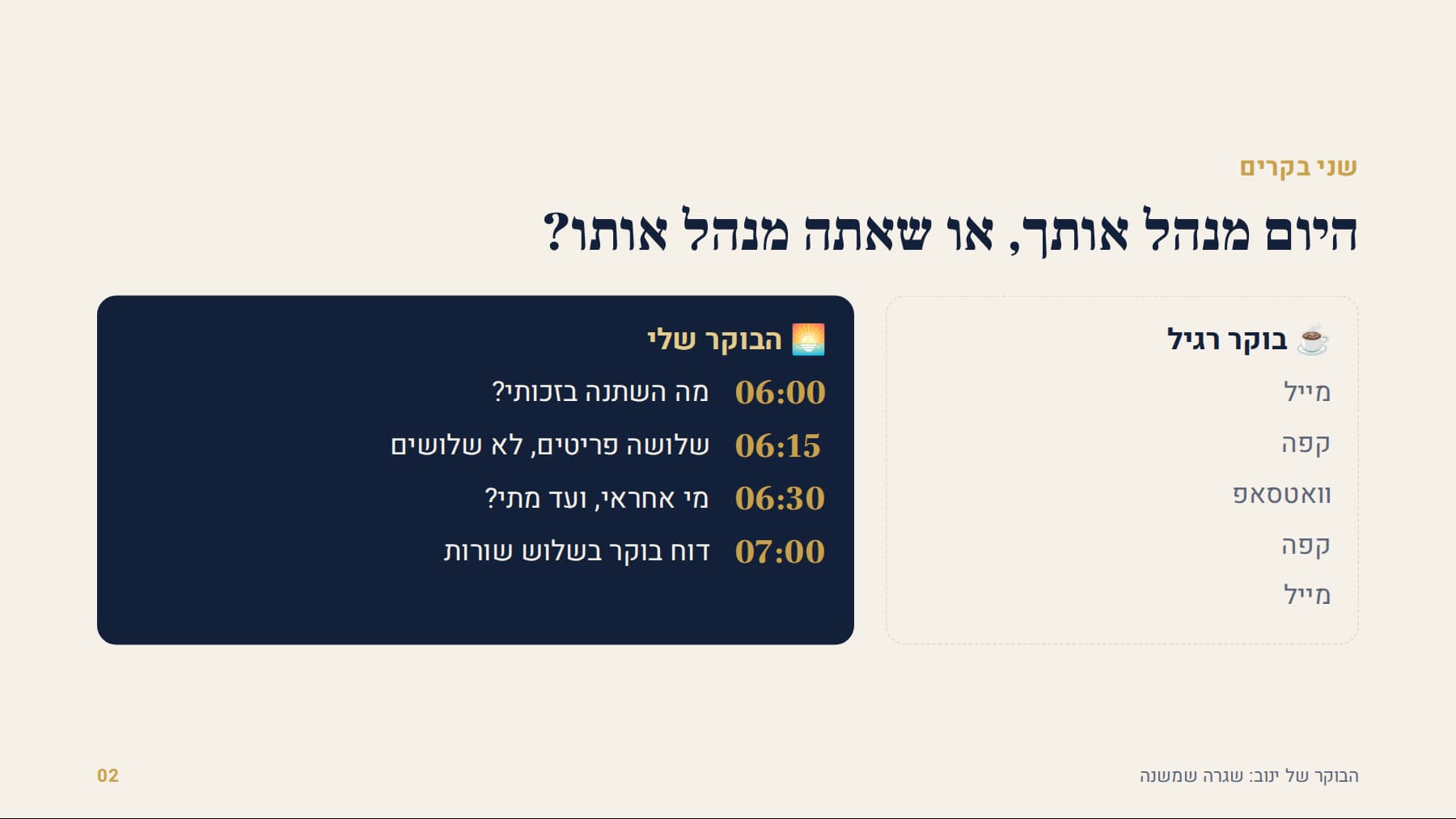 בוקר רגיל מול הבוקר שלי: ארבע תחנות