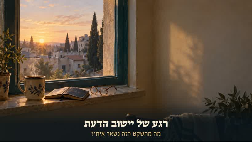 כוס קפה על אדן החלון בבוקר שקט: רגע של יישוב הדעת